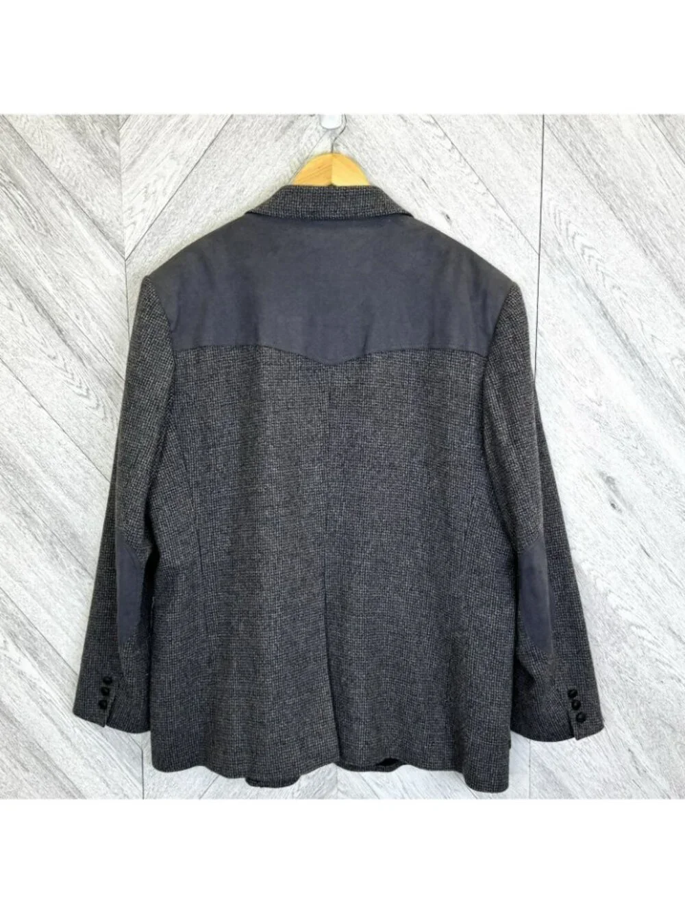 Vintage Pendleton Western Blazer Mens 50R Gray Wool Tweed Elbow Patches